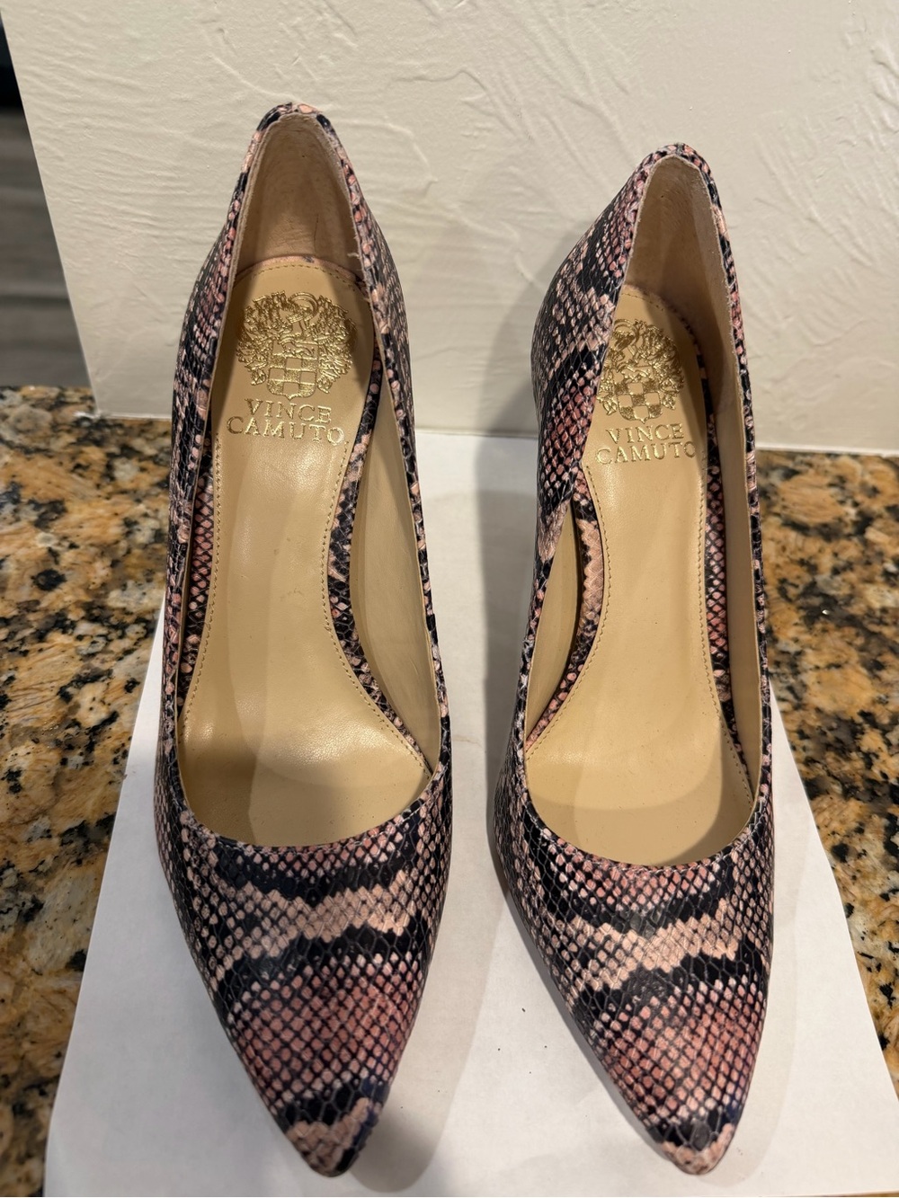 Vince Camuto Pink and Black Snake-Print Pointed Pumps - Picture 7 of 7